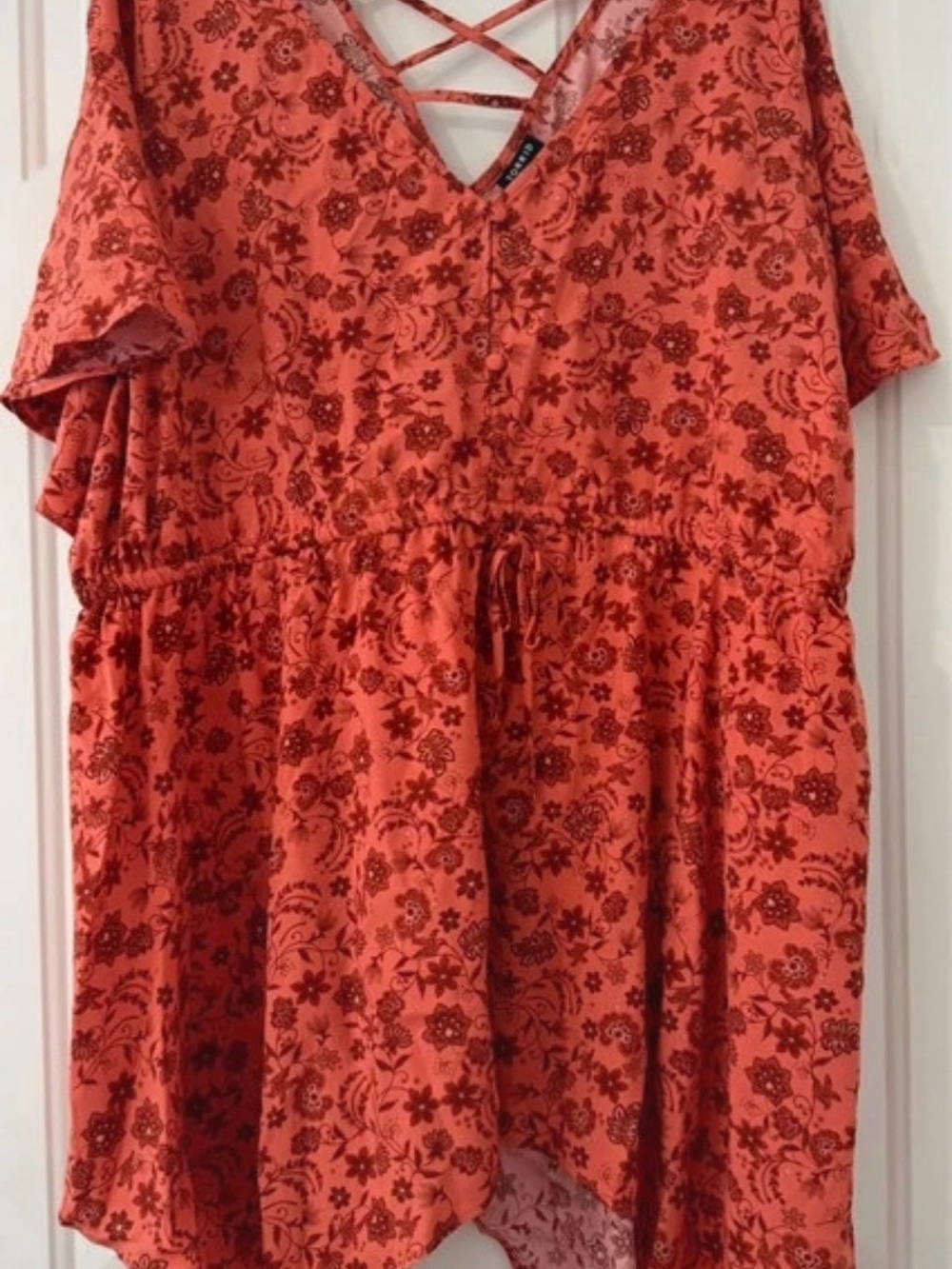 torrid Coral-Red Floral Crisscross V-Neck Blouse